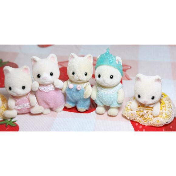 Vtg Sylvanian Families 10 Silk Cat Figures Baby Twins Kitten Calico Critters Lot - Picture 9 of 14